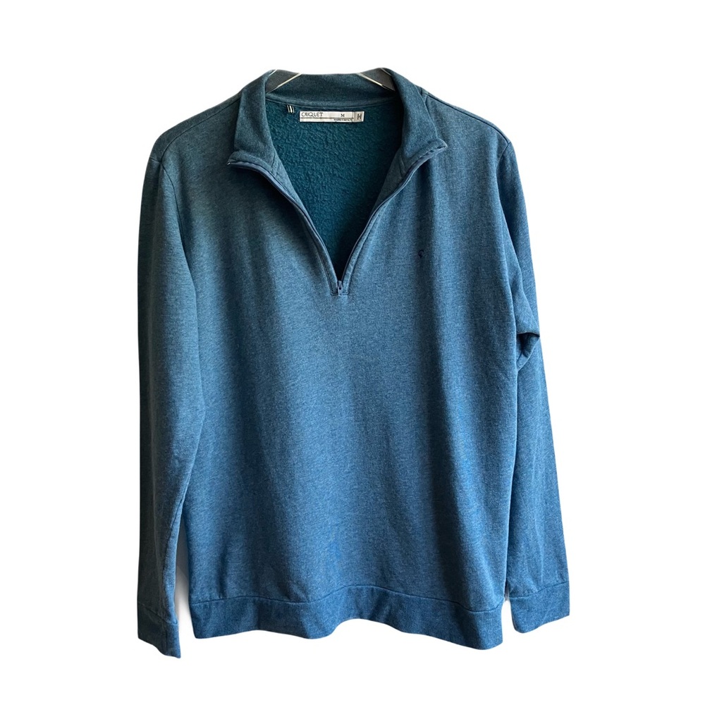 Criquet 1/4 Zip Pullover Size M Blue 100% Cotton Fleece Sweatshirt Winter Preppy
